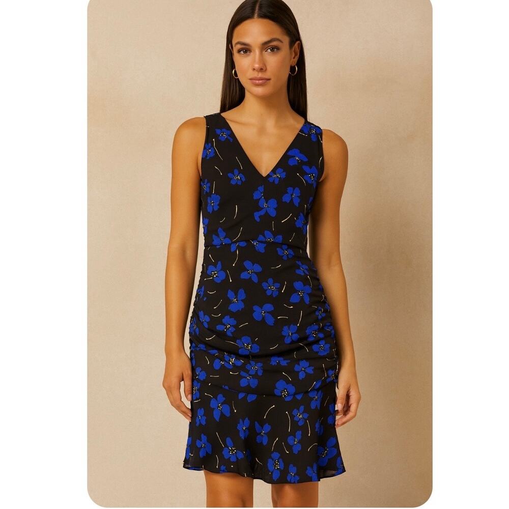 MILLY Butterfly Blue Floral Stretch Silk Dress Size 8